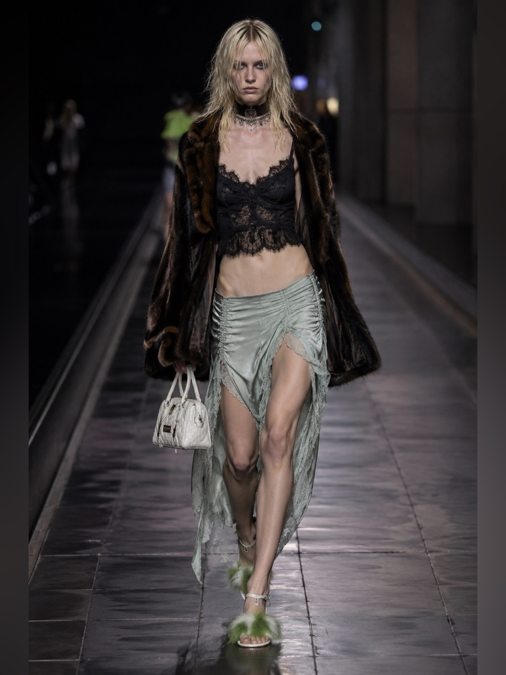 Miu Miu Runway Winter 2018 Ivory Color Fur open toe sandal heels $1250